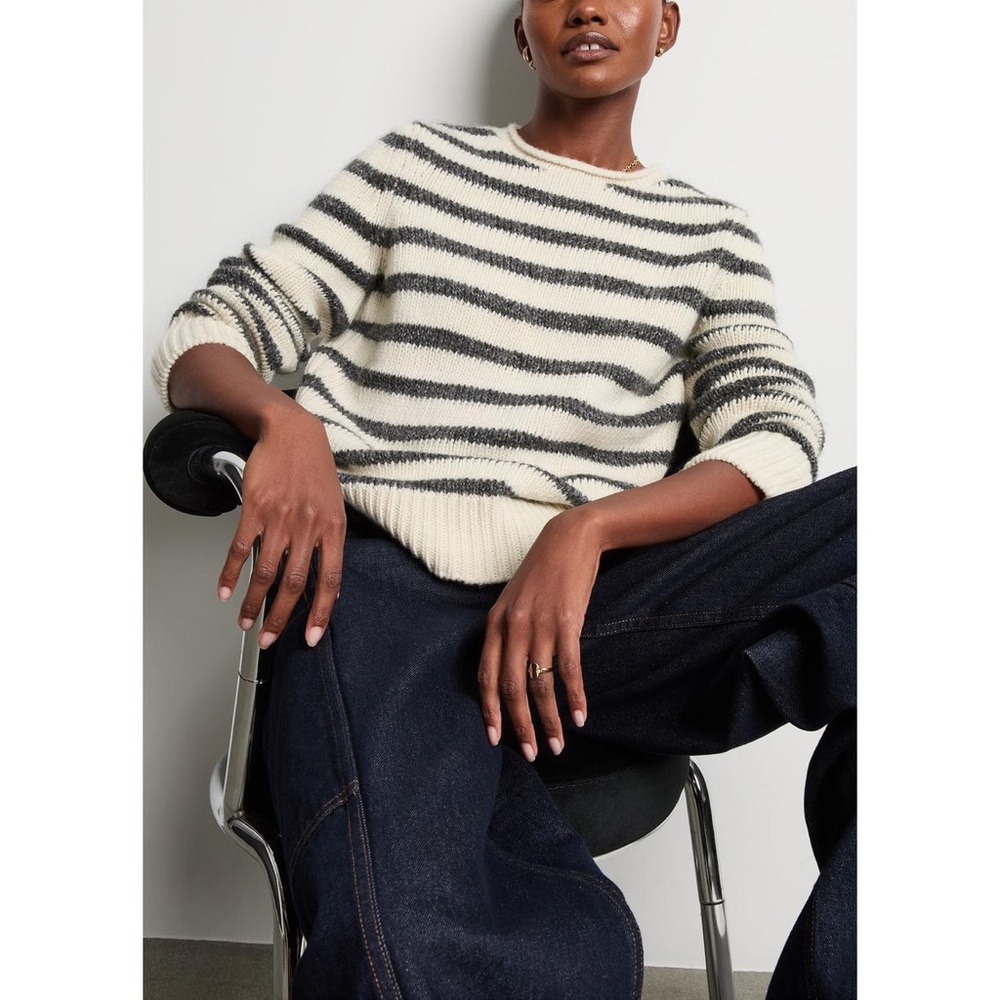 Alex Mill Raya Striped Sweater in White/Ash, Size M - Picture 4 of 9